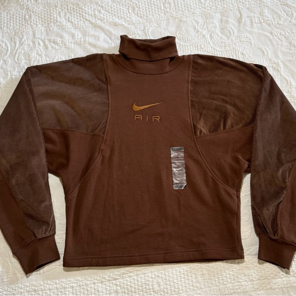 NWOT Nike Air Brown Corduroy & Fleece Sweater Pullover Turtleneck Size Small - Picture 5 of 11